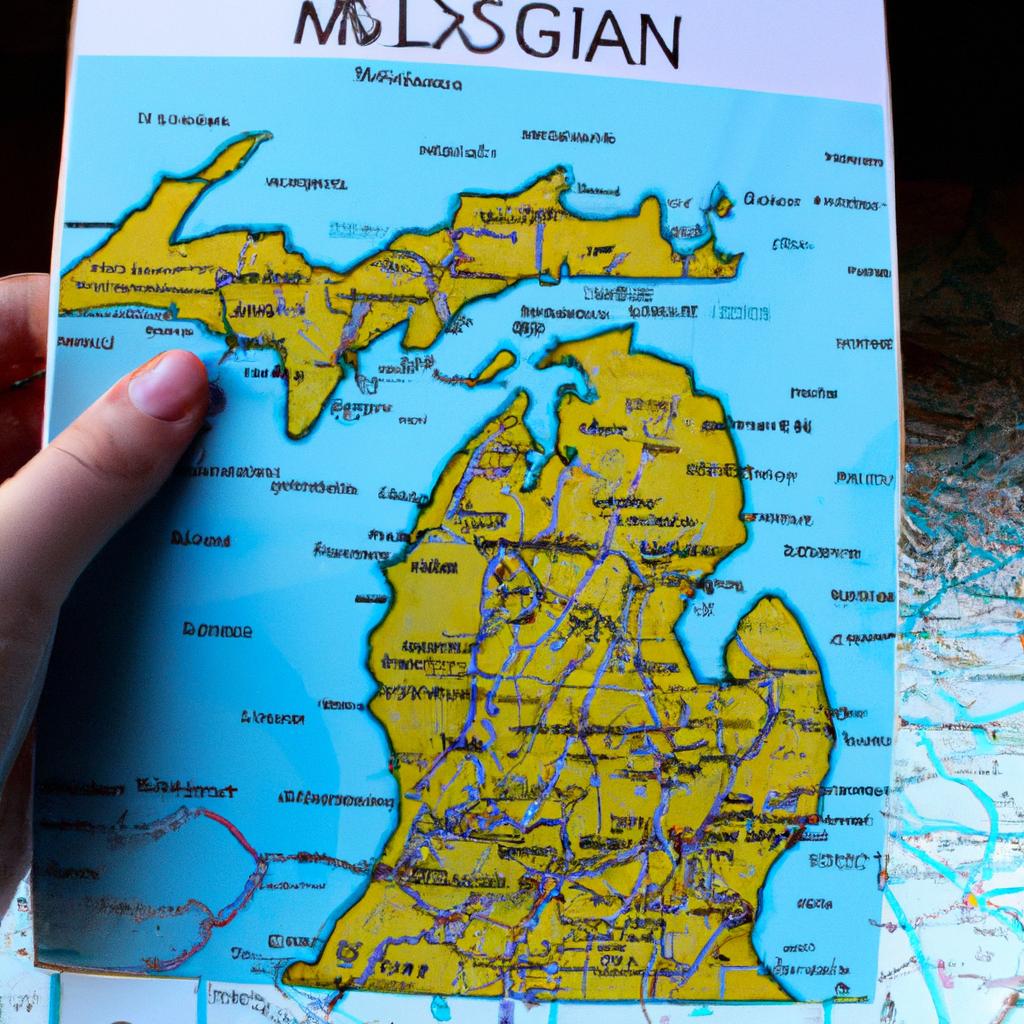 Person holding a Michigan map